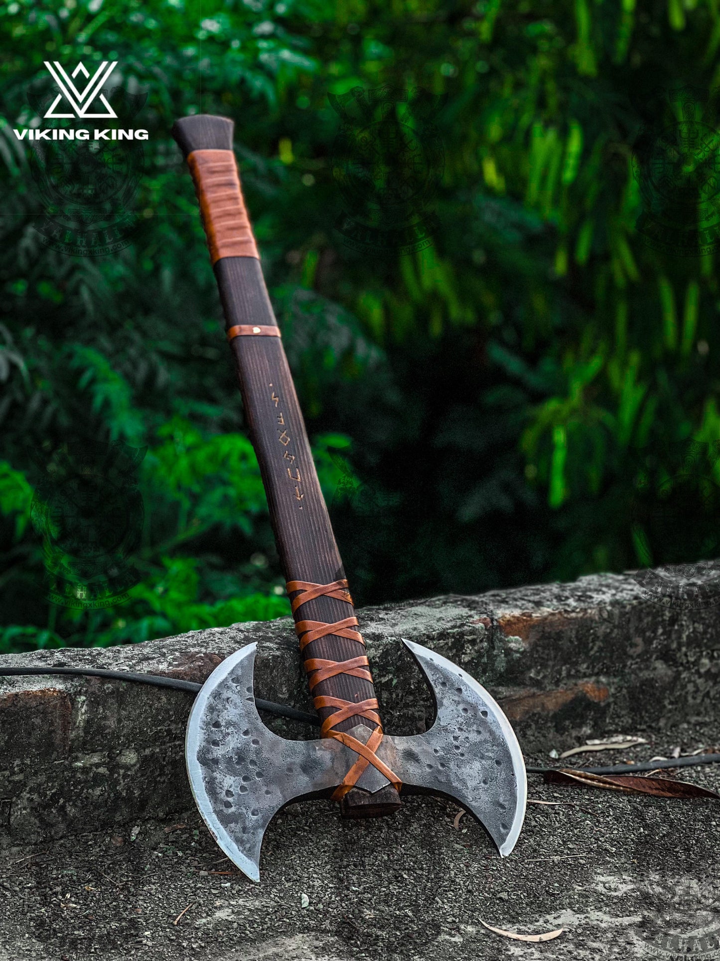 Double Headed Viking Axe, Hand Forged Double Blade Axe with leather Sheath, Two Handed Axe Custom Engraved