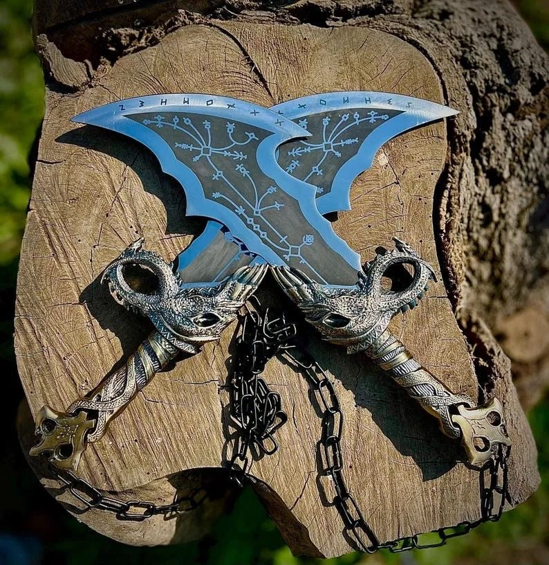 God of War Leviathan Axe Wall Display – Viking Inspired Fantasy Axe with Wooden Plaque