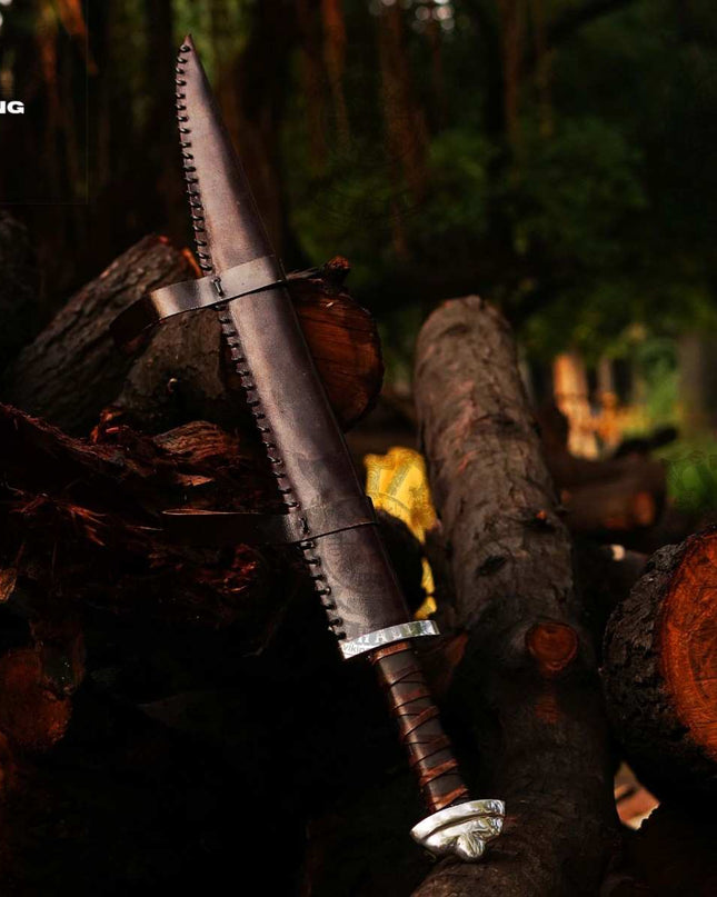 Hand-Forged Viking Seax Knife: Carbon Steel Medieval Blade with Leather Scabbard