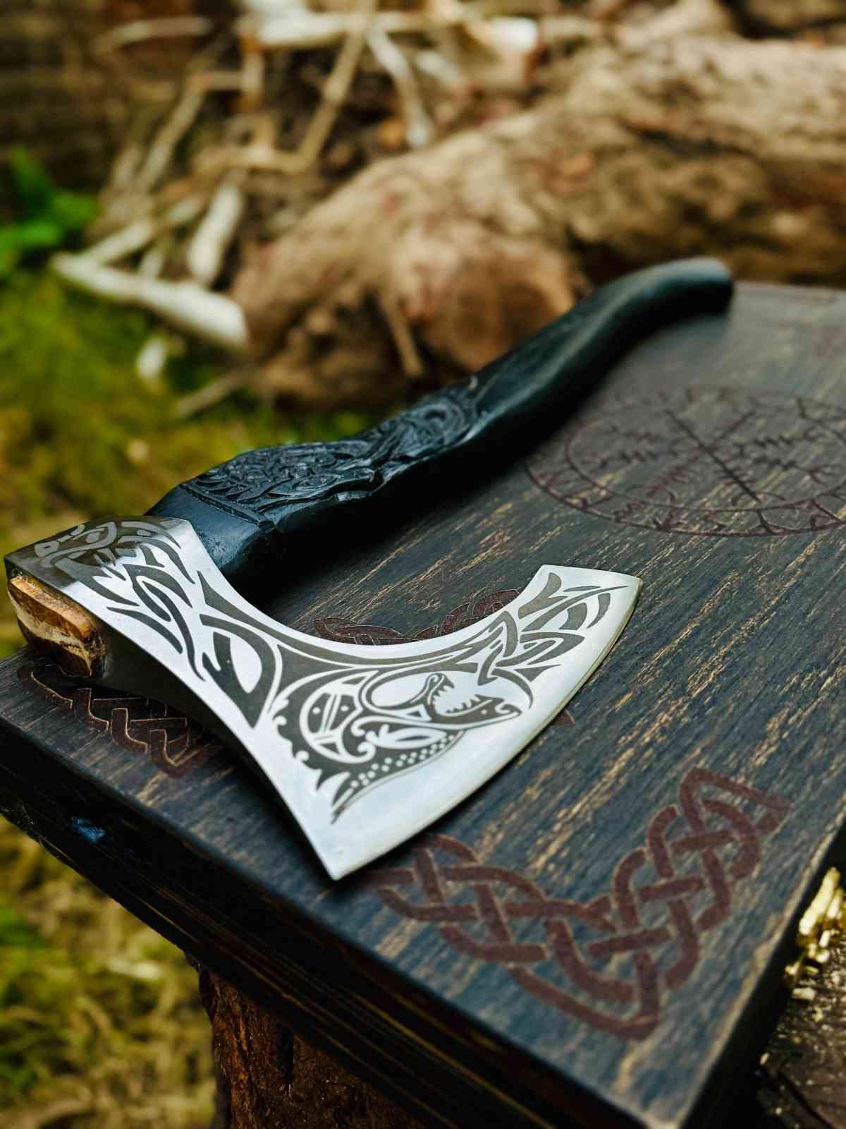 Viking Bearded Axe with Norse Engravings – Handmade Nordic Collector Decor Axe