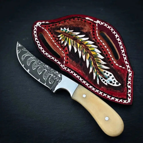 1095 high carbon steel cowboy skinner knife with bone handle and steel bolster