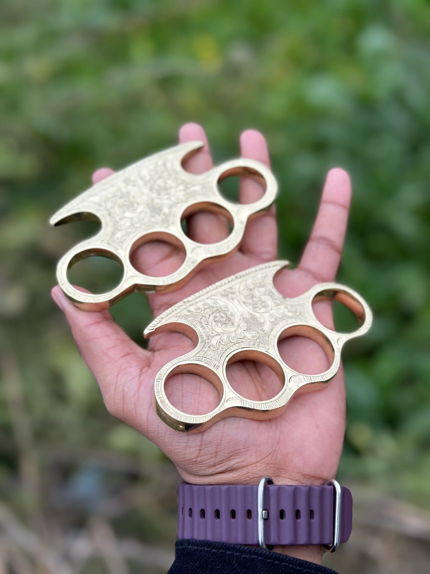 Custom Brass Knuckles – Hand Engraved Pure Brass with Leather Case
