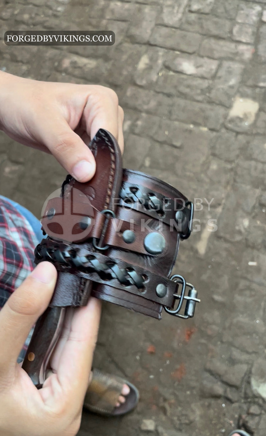 Handmade Leather Wristband with Hidden Small Knife | Viking Style Bracer & Utility Blade Set