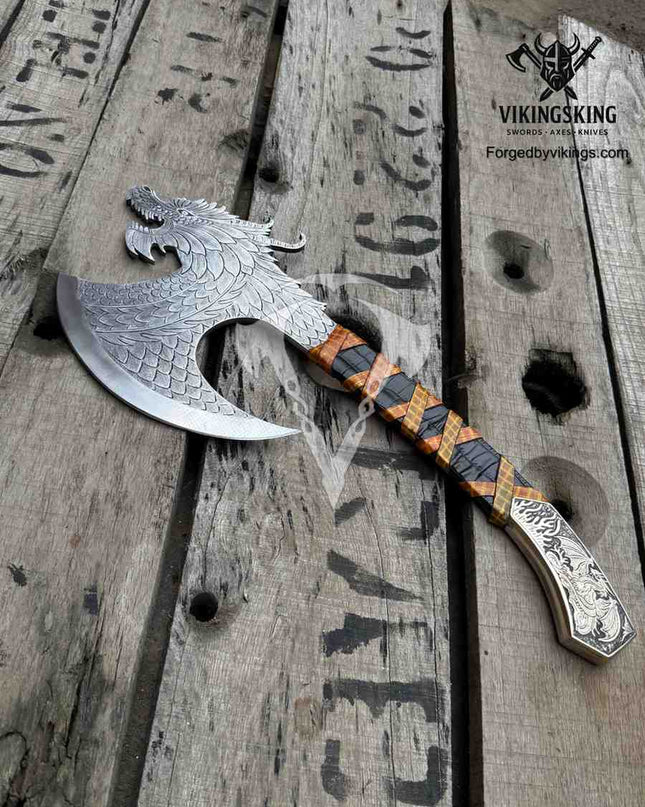 Hand Engraved Dragon Head Axe , Best gift for your Loved once