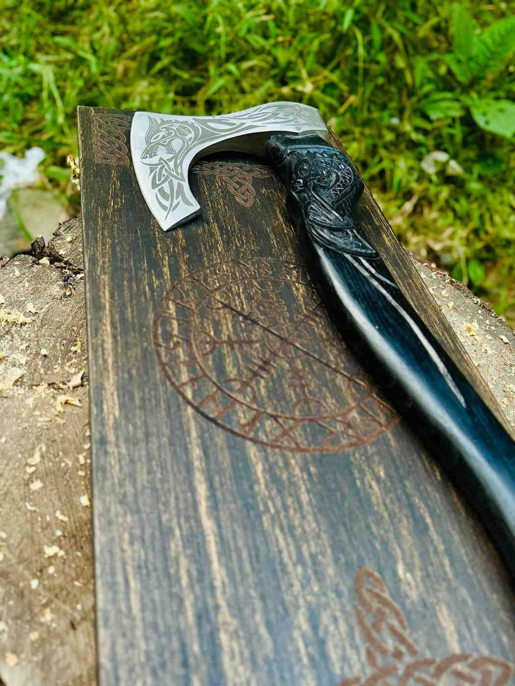 Viking Bearded Axe with Norse Engravings – Handmade Nordic Collector Decor Axe