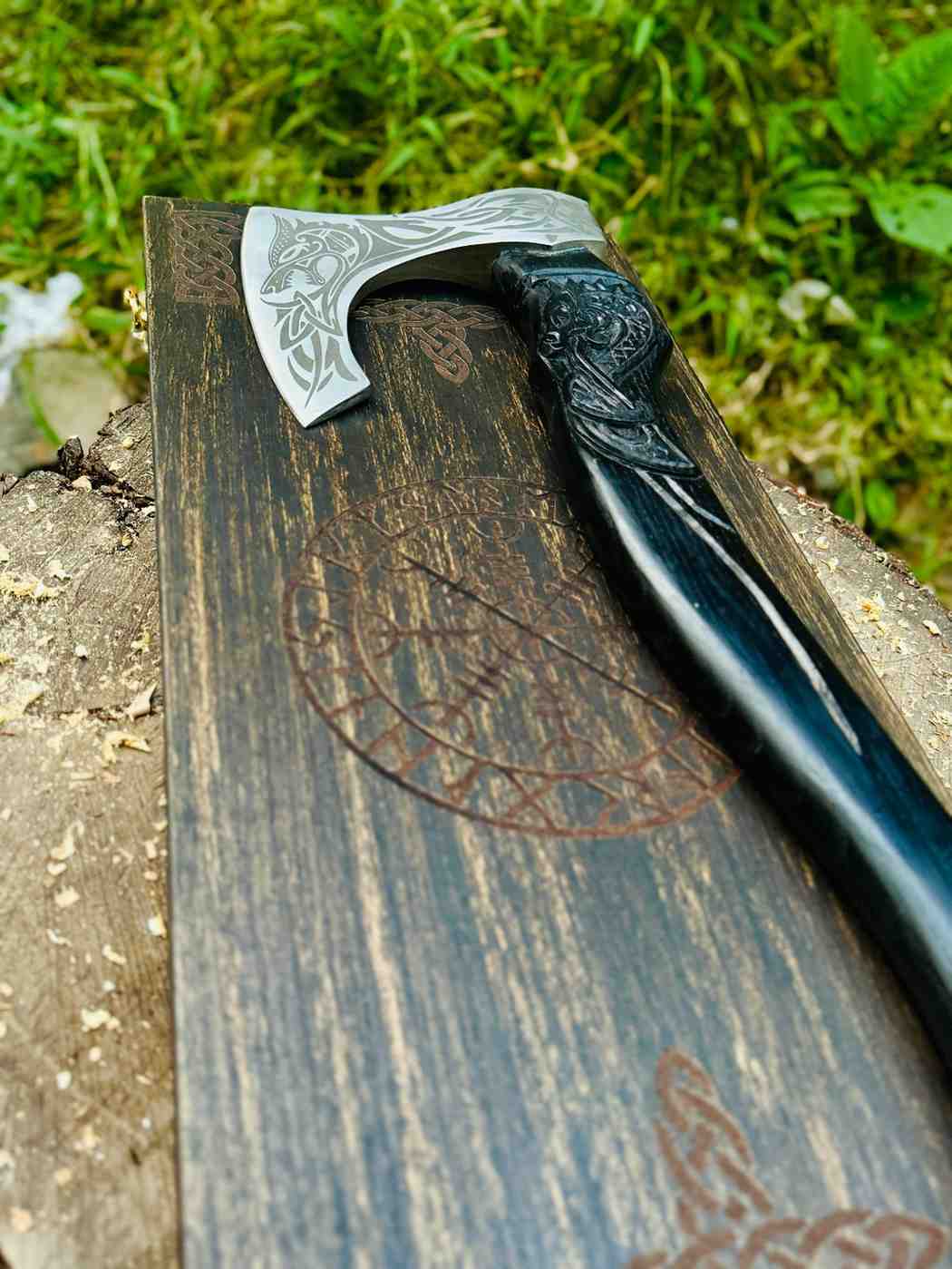 Viking Bearded Axe with Norse Engravings – Handmade Nordic Collector Decor Axe
