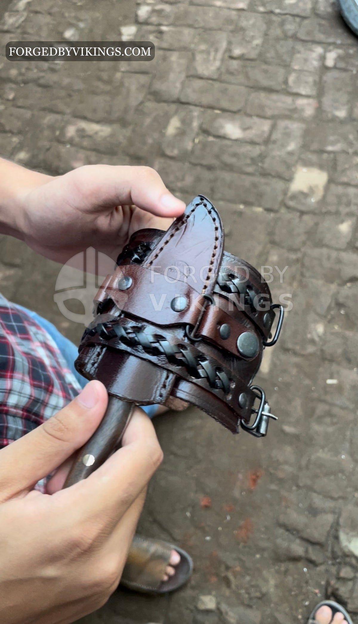 Handmade Leather Wristband with Hidden Small Knife | Viking Style Bracer & Utility Blade Set
