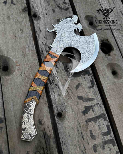 Hand Engraved Dragon Head Axe , Best gift for your Loved once