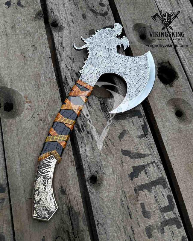 Hand Engraved Dragon Head Axe , Best gift for your Loved once