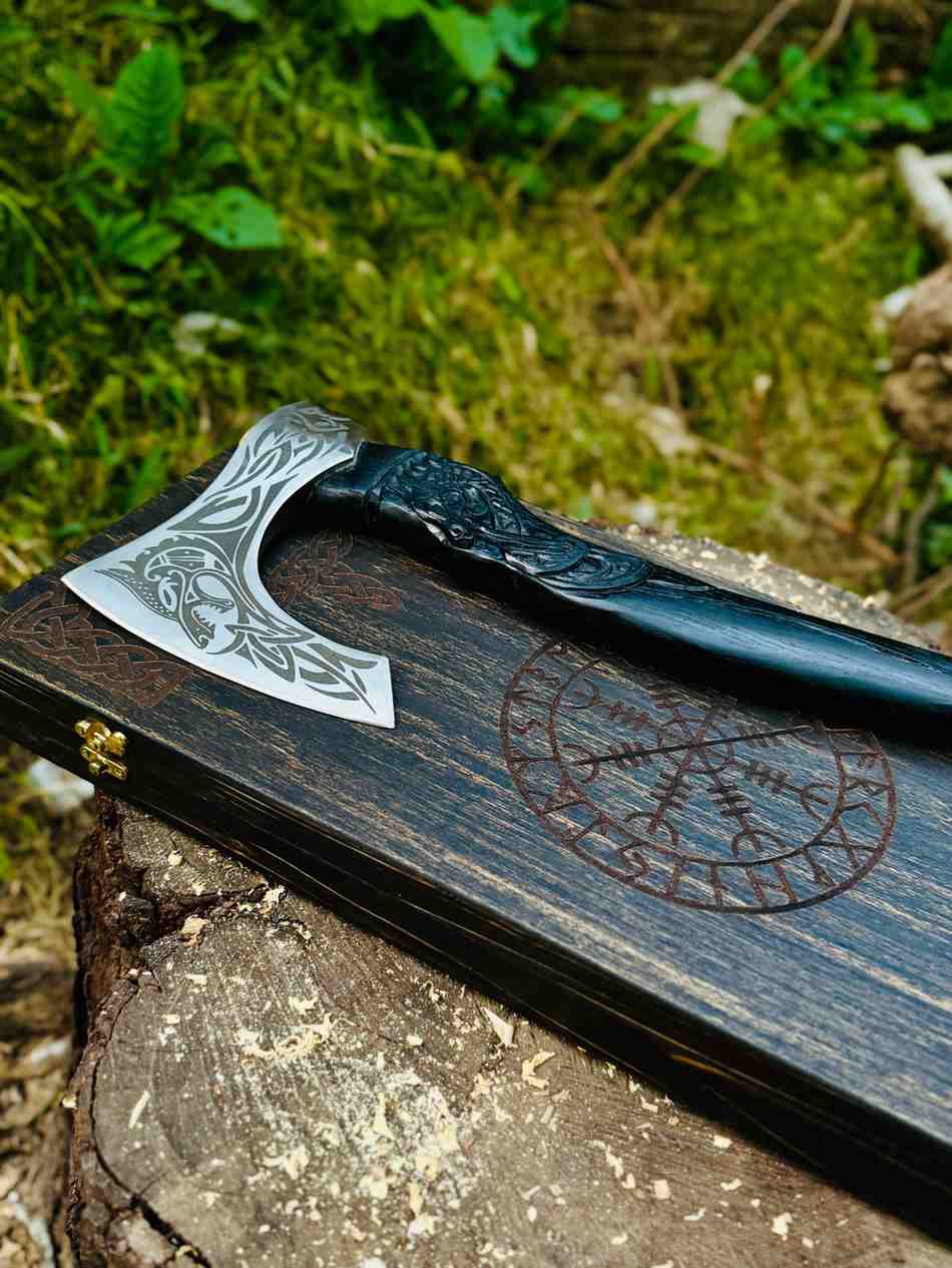 Viking Bearded Axe with Norse Engravings – Handmade Nordic Collector Decor Axe