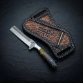 8-inch cowboy bull cutter knife with resin and pinecone handle and horse rasp steel blade