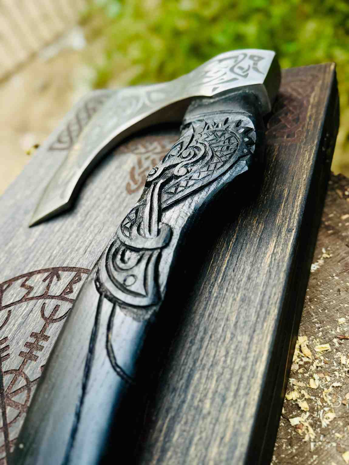 Viking Bearded Axe with Norse Engravings – Handmade Nordic Collector Decor Axe