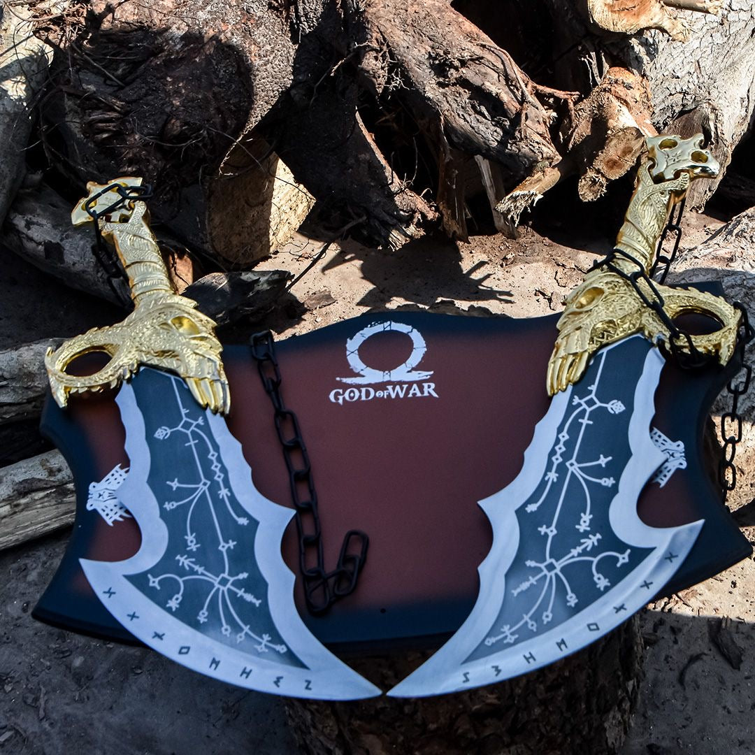 God of War Leviathan Axe Wall Display – Viking Inspired Fantasy Axe with Wooden Plaque