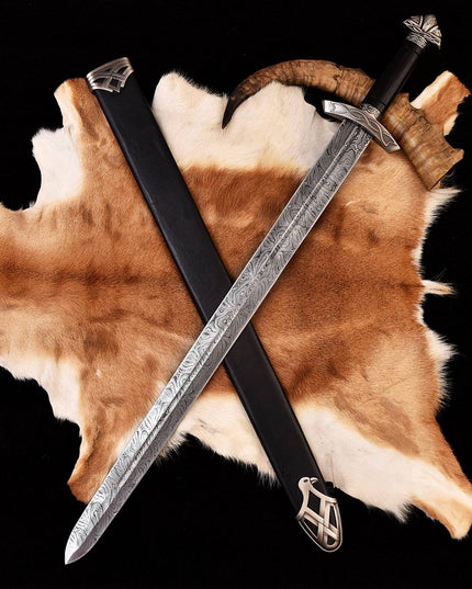 Northmen 38” Handmade Viking Sword – Custom Damascus Steel with Scabbard