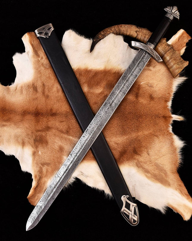 Northmen 38” Handmade Viking Sword – Custom Damascus Steel with Scabbard