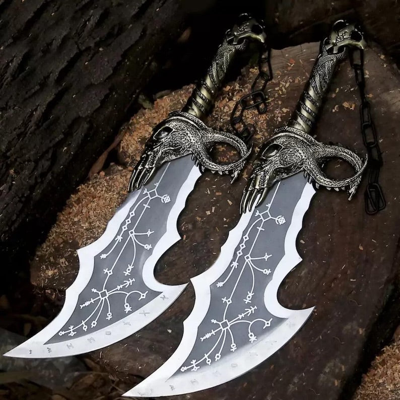 God of War Leviathan Axe Wall Display – Viking Inspired Fantasy Axe with Wooden Plaque