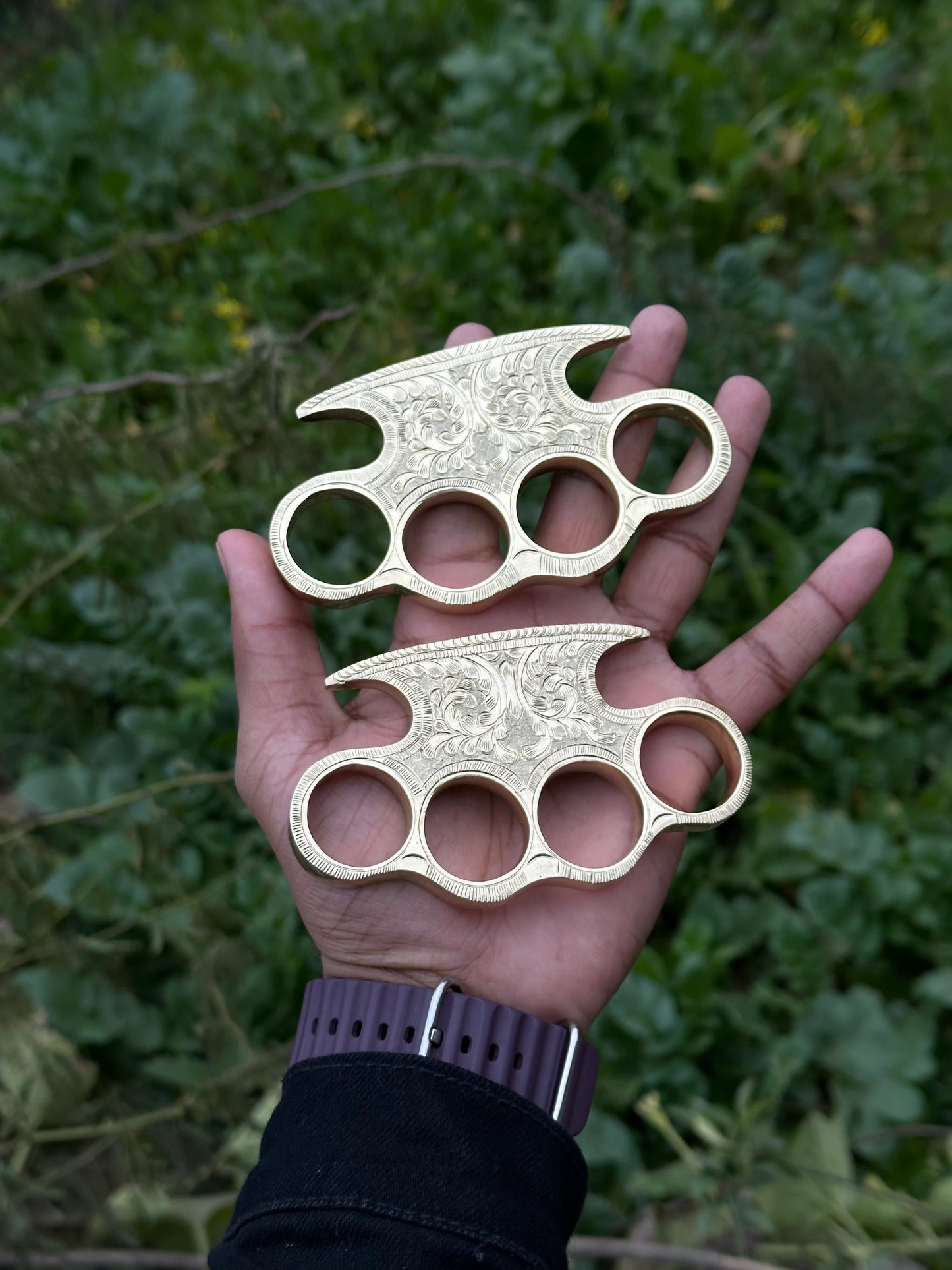 Custom Brass Knuckles – Hand Engraved Pure Brass with Leather Case