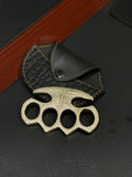 Handmade Antique Brass Knuckles – Vintage Engraved EDC with Leather Sheath
