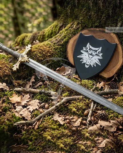 King Arthur Excalibur Sword, Handmade Damascus Steel, Crown Head Merlin Replica, Medieval Movie Inspired Viking Sword, Anniversary Gift