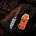 7.5′ Handmade Damascus Steel Walnut Wood Handle Pocket Knife with Leather Sheath | BF-06-WD