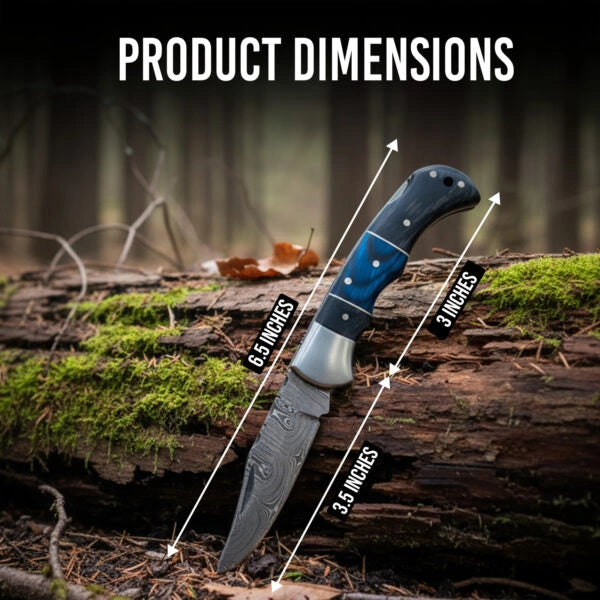 6.5′ Handmade Damascus Pocket knife with Sheath
