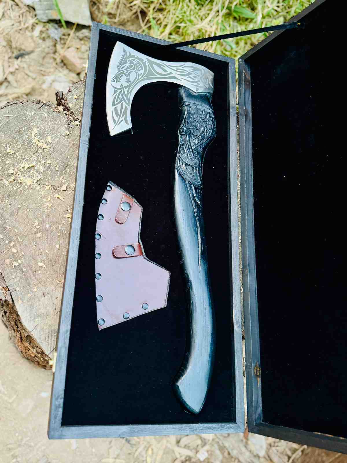 Viking Bearded Axe with Norse Engravings – Handmade Nordic Collector Decor Axe