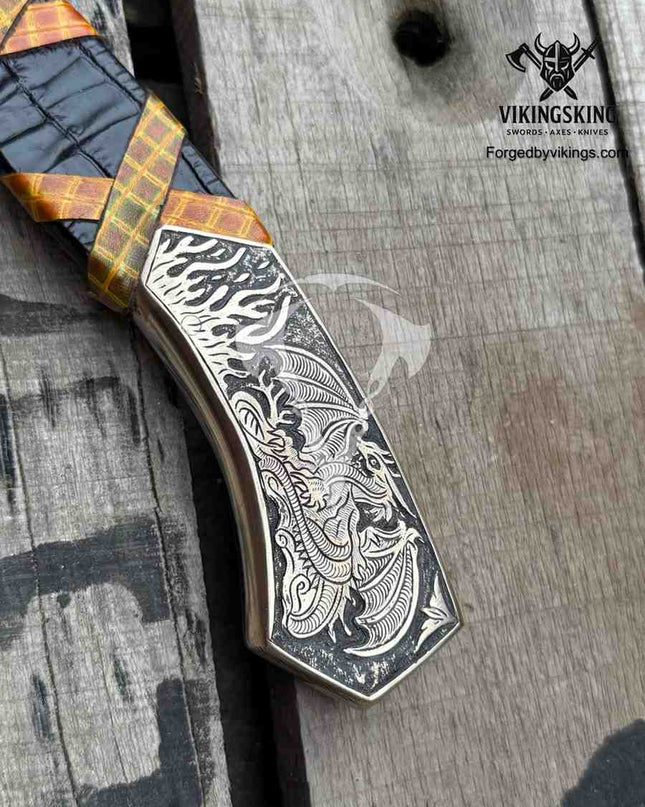 Hand Engraved Dragon Head Axe , Best gift for your Loved once