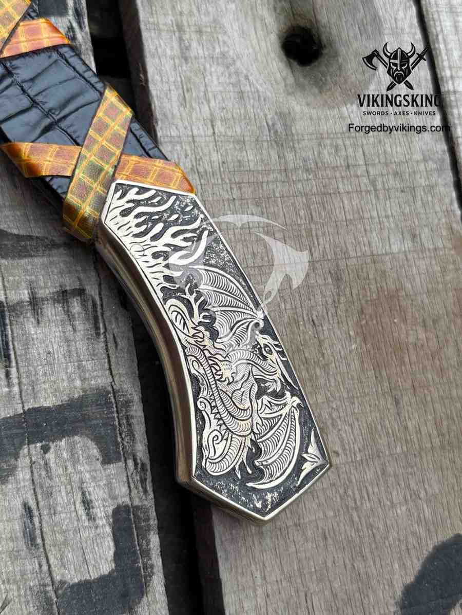 Hand Forged Dragon Viking Axe | Ornate Decorative Battle Axe with Carved Dragon Head & Leather Handle - Viking King