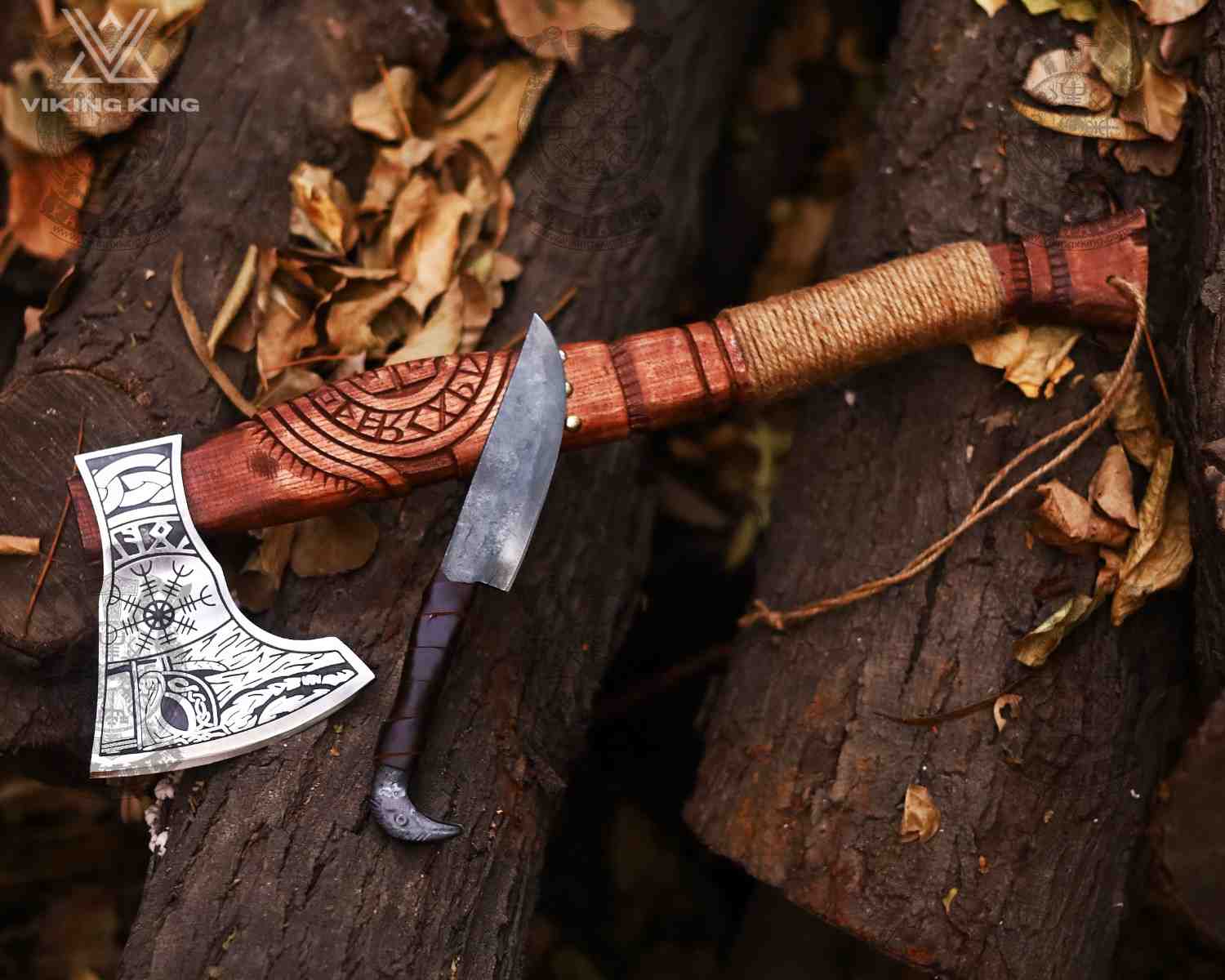 Hand Forged Viking Axe & Knife Set with Leather Sheaths – Medieval Norse Camping & Collectible Gift