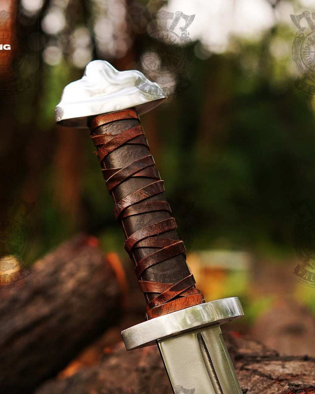Hand-Forged Viking Seax Knife: Carbon Steel Medieval Blade with Leather Scabbard