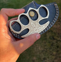 Engraved Brass Knuckles by Woody Knuckles – Solid Brass with Belt Loop Leather Case