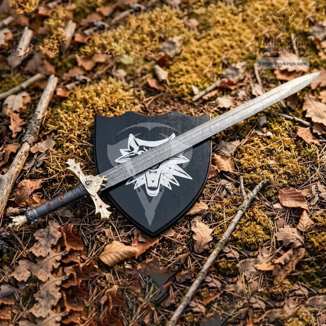 King Arthur Excalibur Sword, Handmade Damascus Steel, Crown Head Merlin Replica, Medieval Movie Inspired Viking Sword, Anniversary Gift