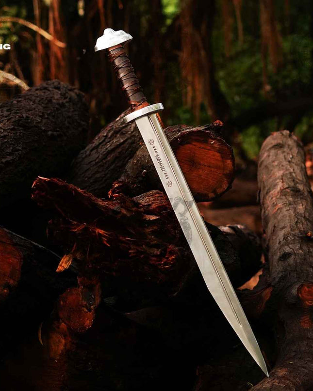 Hand-Forged Viking Seax Knife: Carbon Steel Medieval Blade with Leather Scabbard