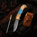 6.5′ Handmade Damascus Steel Pocket Knife with Leather Sheath | FOR-001