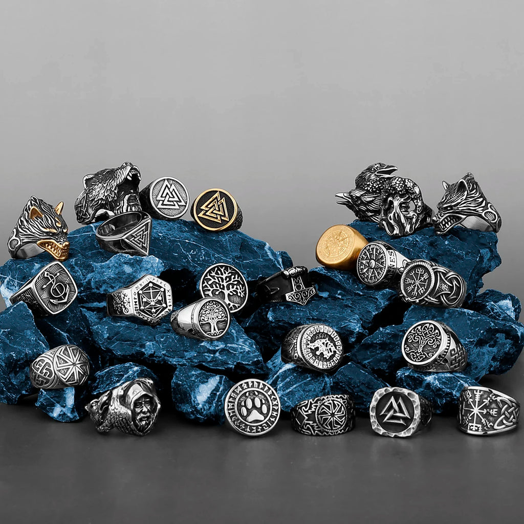 Nordic Viking Stainless Steel Ring Anchor Compass Tree of Life Viking Rune Wolf Men and Women Ring Jewelry Factory Wholesale
