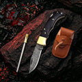 6.5′ Handmade Damascus Steel Pocket Knife with Leather Sheath