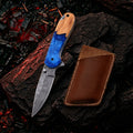7.0′ Handmade Damascus Steel Pocket Knife with Leather Sheath | HP-001-BL