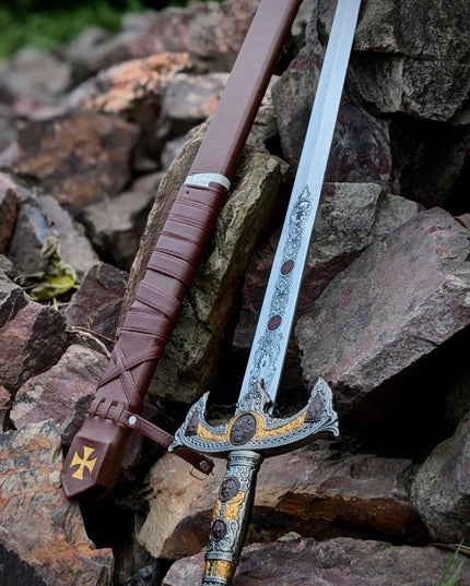 Knights Templar Silver Sword | Custom Handmade Knight Sword
