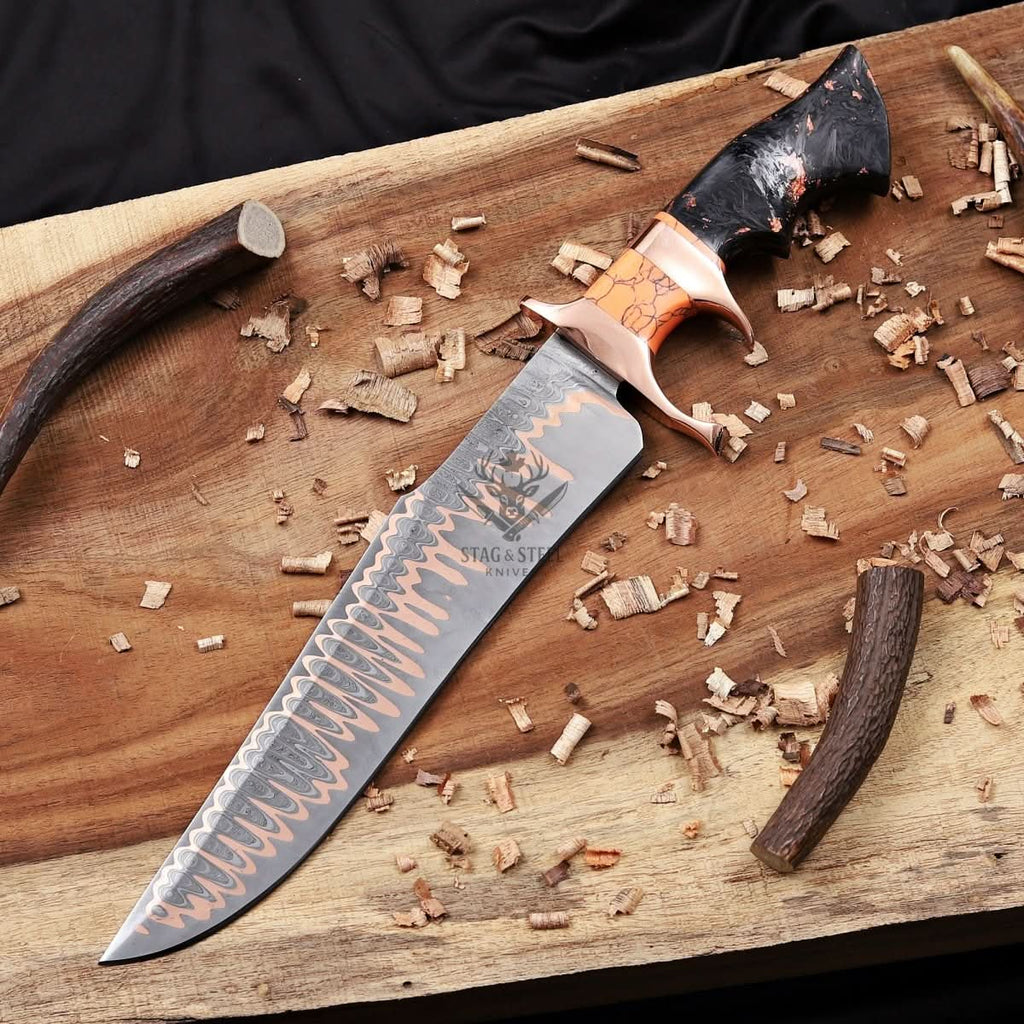 Cu-Mai Bowie Knife with Solid Copper Guard – Full Tang Fixed Blade StagSteelKnives