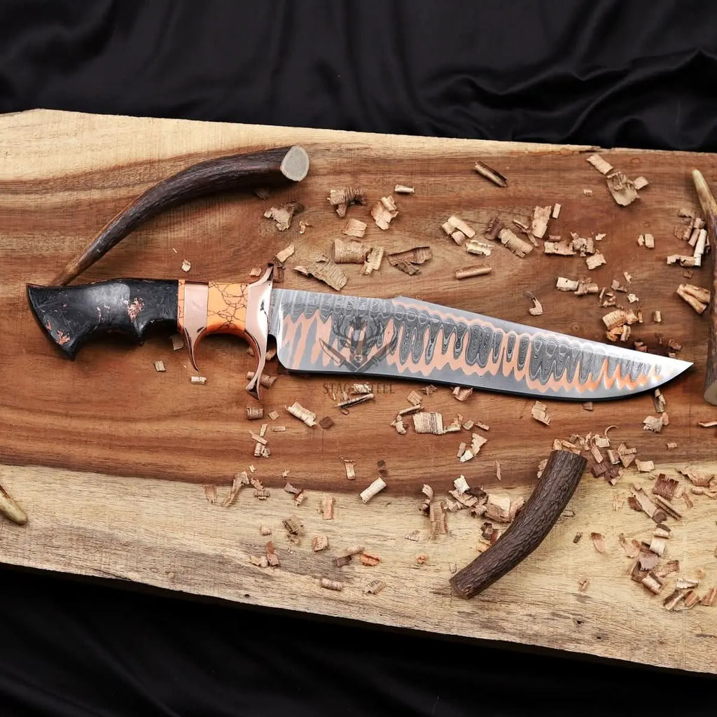 Cu-Mai Bowie Knife with Solid Copper Guard – Full Tang Fixed Blade StagSteelKnives