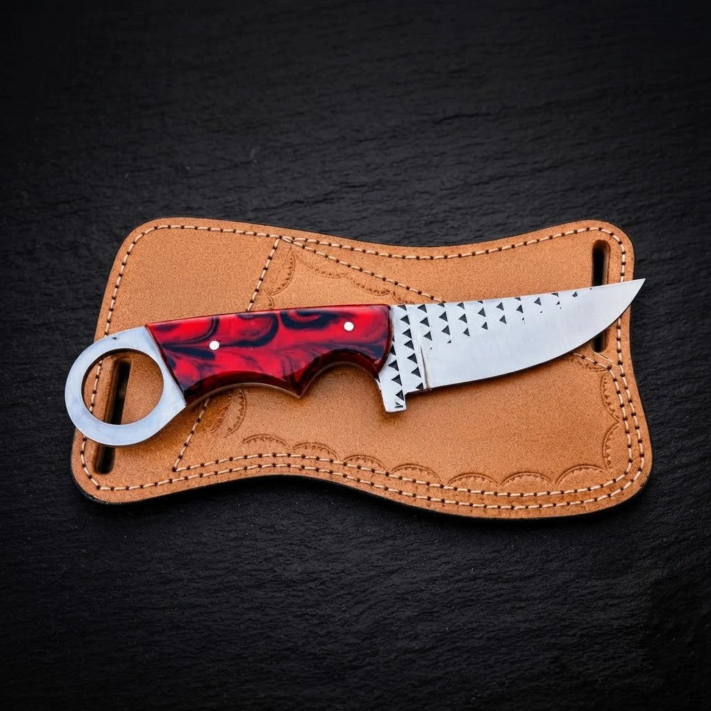 Ashridge Rasp Steel Skinner Knife – Resin Handle & Leather Sheath