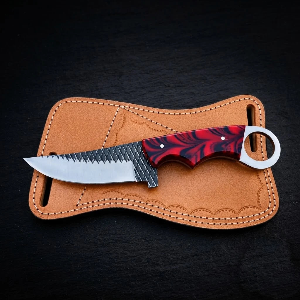 Ashridge Rasp Steel Skinner Knife – Resin Handle & Leather Sheath