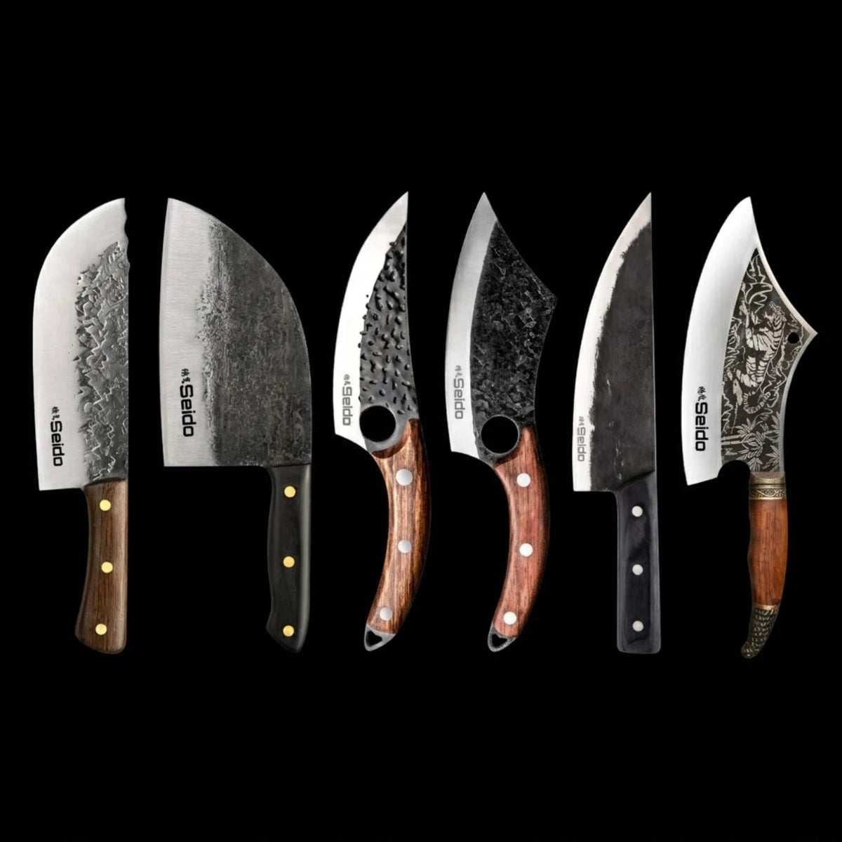 6-in-1 Caveman Butcher Knife Set – Cleavers, Butcher & Utility Knives with Sheaths Forged by Vikings