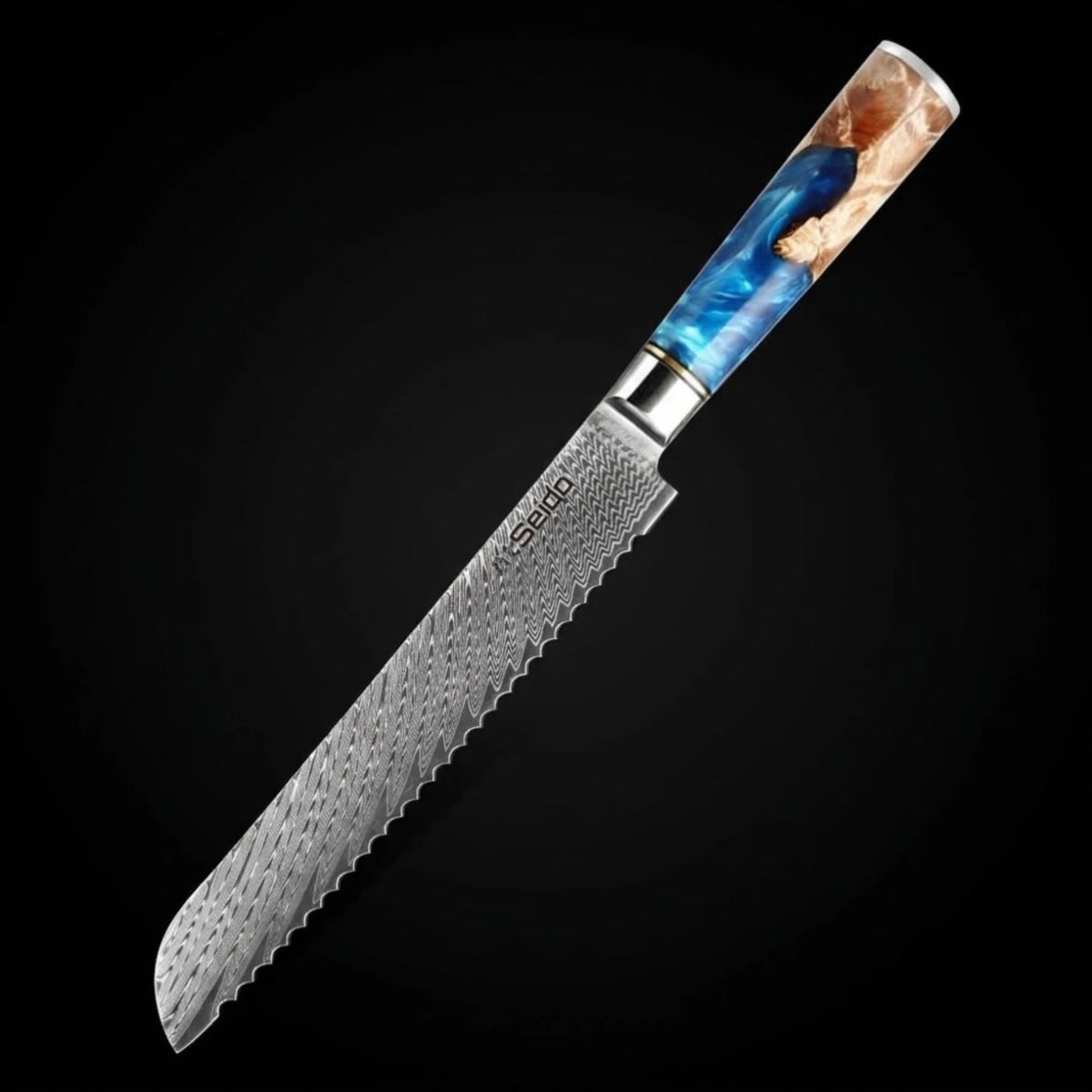 Japanese Damascus Steel Knife Set – Executive 7-Piece VG10, Blue Resin & Wood Handles Forged by Vikings