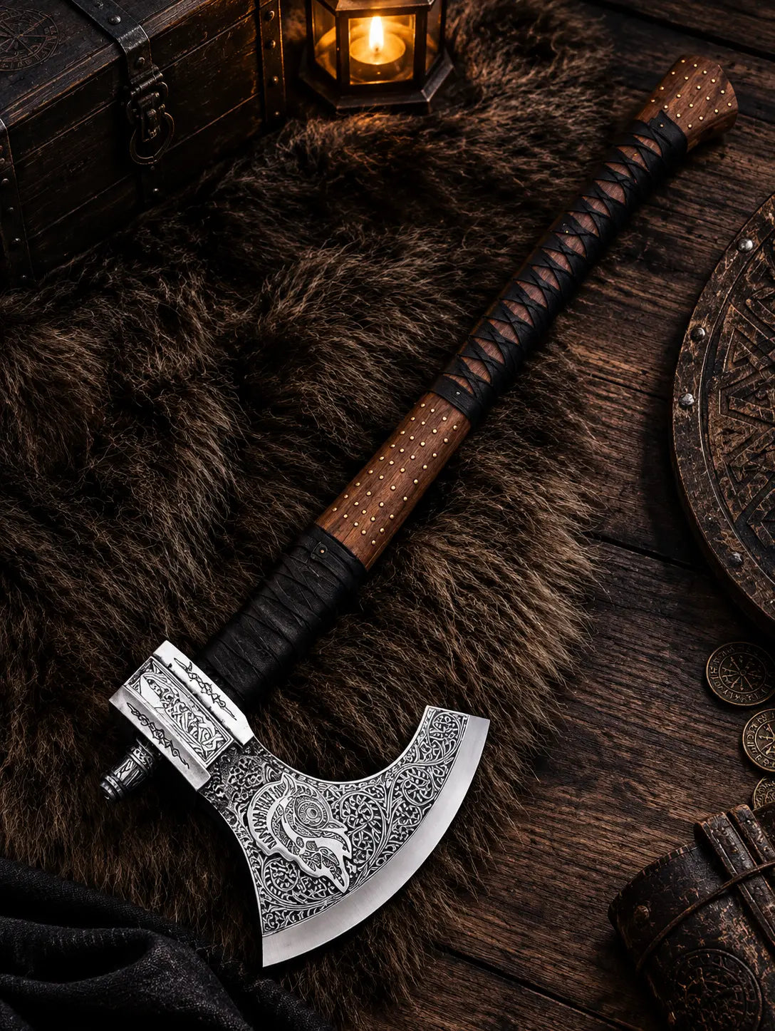 Hand Forged Viking Axe | Ornate Engraved Decorative Bearded Axe - Wall Decor & Collectible Forged by Vikings
