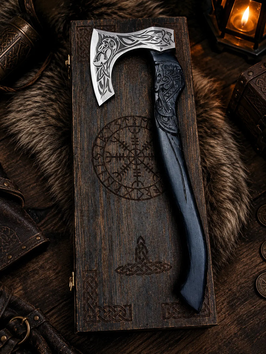 Viking Bearded Axe with Norse Engravings – Handmade Nordic Collector Decor Axe Forged by Vikings