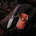 7.2′ Handmade Damascus Steel Pocket Knife with Leather Sheath Pine Cone Handle | PC-001-BL