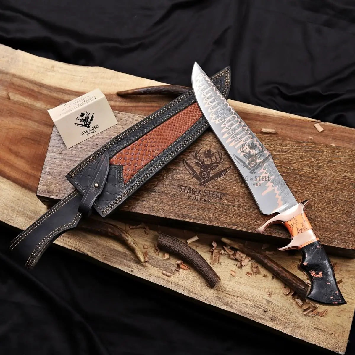 Cu-Mai Bowie Knife with Solid Copper Guard – Full Tang Fixed Blade StagSteelKnives