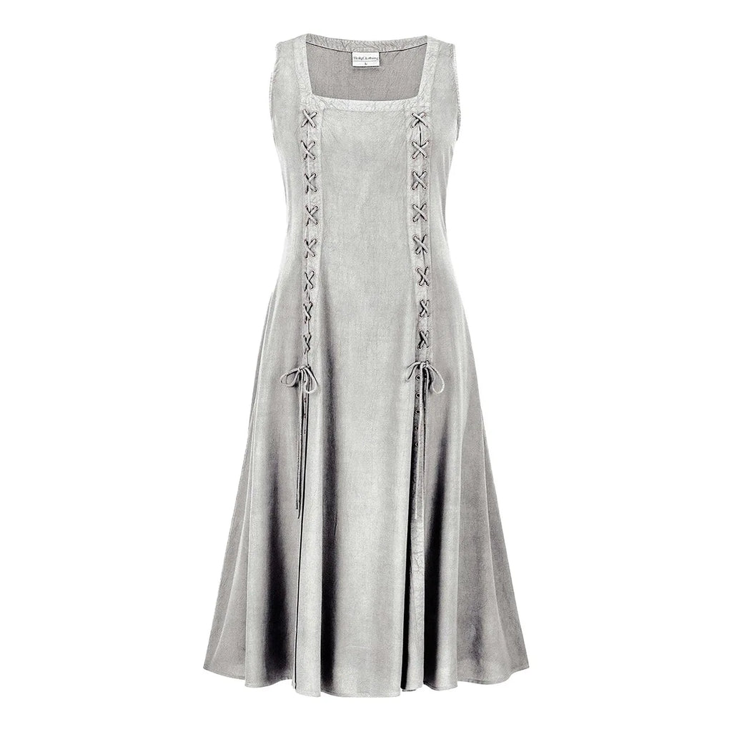 Medieval Viking Apron Overdress with Laced Medieval Classic Vintage Retro Vogue Flare Sleeve Tunic Dress Ladies Plus Size
