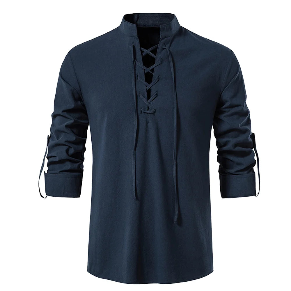 Men's Viking Linen Shirt – Medieval Lace-Up Renaissance Tunic
